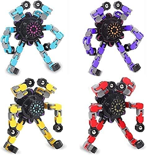 Deformable Fidget Spinner Robot Toys, Deformable Fidget Spinner Fingertip Gyro, DIY Spinning Vent Chain Fidget Toys Robot Spinner (4Pcs)