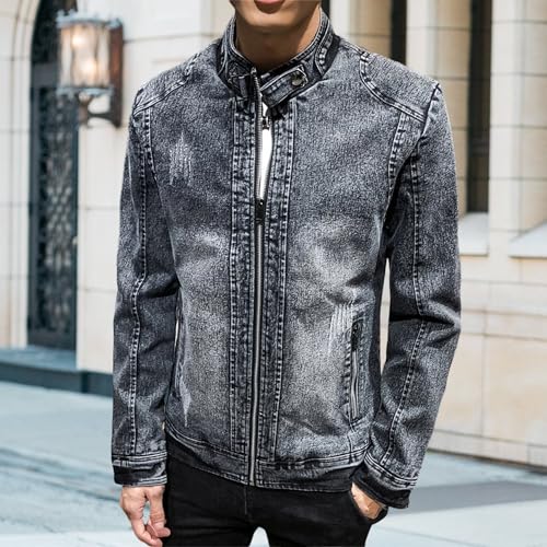 Chaqueta denim para hombre estilo vintage cuello mao miniatura 4