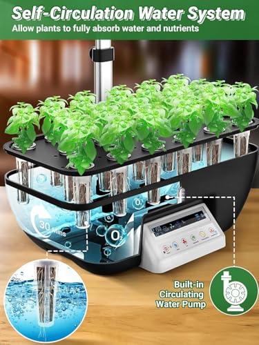Sistema di coltivazione idroponica, 17 fori, sistema di irrigazione a circolazione automatica, touch screen, 2 ventole integrate, serbatoio dell'acqua da 7 l, ideale per verdure, frutta e fiori