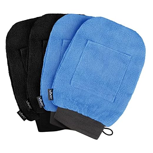 Vive Exfoliating Gloves, Body Scrub Exfoliate Shower Dead Skin Remover (4 Pack) - Deep Microdermabrasion Mitts Exfoliator Mitts for Kerastosis Pilaris - Shower Scrubber Lotion Remover for Men & Women