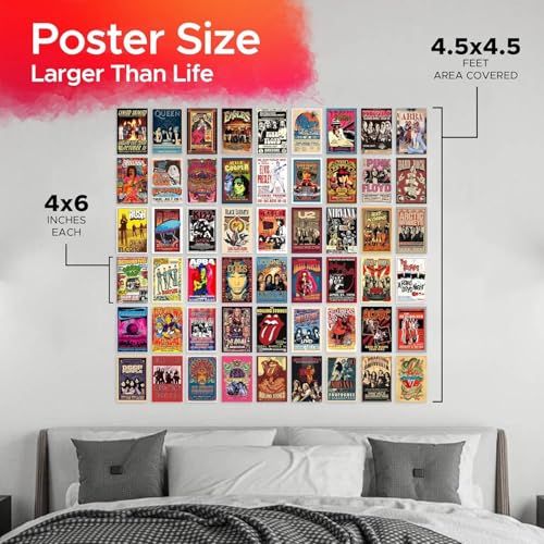 Image of Sudheer Global Rock Band Vintage Stickers for Bedroom, Music Poster, 4x6 inches, 54 Count, Frameless, Multicolor, Concert Light Show Photos Collage Kit