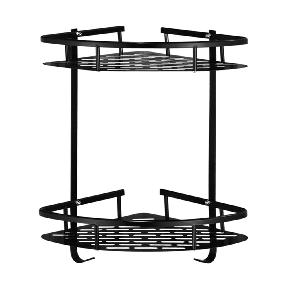 DSDNPTV Shower Caddy Black Bathroom Shelf Space Aluminum Wall-Mounted Toilet Vanity Towel Rack Storage Free Punch Corner Shelf