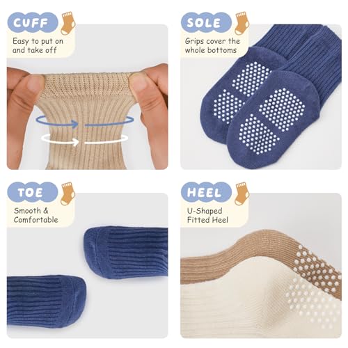 Image of Toddler Non Slip Cotton Crew Socks with Grips for Baby Boys Girls