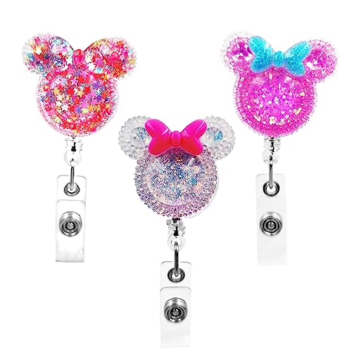Lianxuia 3 Pcs Pink Badge Reel, Retractable Badge Holder, Cute Nurse Badge Reels, Decorative Badge Clip for Nurse Teacher Student Badge and Key Card