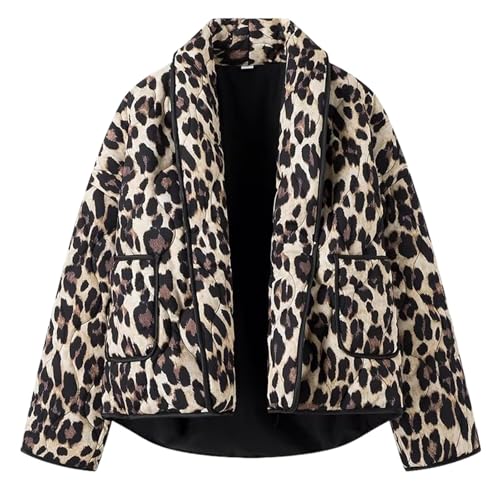 Yimoon Women's Cropped Puffer Quilted Jacket Vintage Floral Print Oversized Open Front Lightweight Short Jacket Outwear