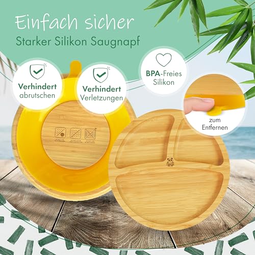 Babylovit Bambus Kinderteller | TÜV Geprüfter Baby Teller mit Saugnapf & Esslernbesteck | BLW Beikost Zubehör… – Ansicht 3