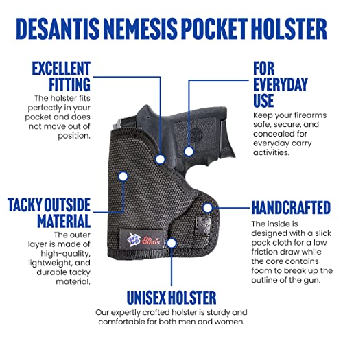 Desantis Nemesis Pocket Holster For Pistols, Made Of Tacky Material, Ambidextrous, Unisex Gun Holster, Fits S&W Bodyguard 380 Cal, M&P Bodyguard With Integrated Ctc Laser, Black #TOP5