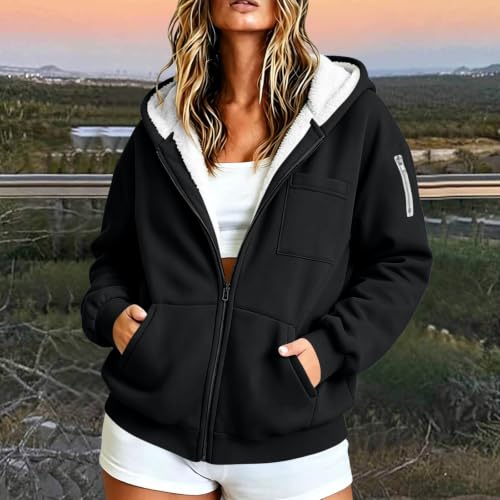 Cethrio Checkered Sherpa Jacket Sherpa Lined Jacket Women Winter Oversized Fleece Jackets with Zip Pockets Fall Womens Clothes 2026 Chaquetas Para Mujer Vacation Capsule Wardrobe - image 2