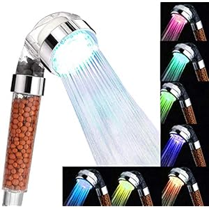 Douchekop, waterbesparende hogedrukversterking, led-douchekop met 7 kleurwisselaars, handdouche met ionen- en steenfilter, douchekop voor spa