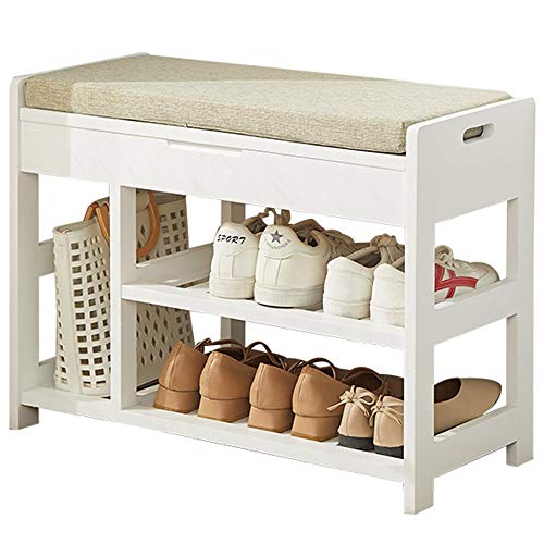 TMKDNNKG Zapatero con cojín de Lino, 2 estantes Desmontables, Rejilla de ventilación, Capacidad de Carga: 120 kg (tamaño: 86 x 30 x 48,5 cm)