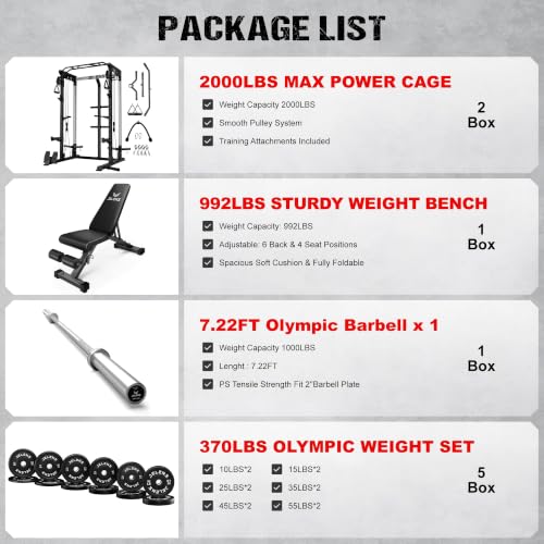 Image of JELENS C21 Power Cage, 2000LBS Multi-Function Power Rack with Independent Dual Pulley System, All-in-One Squat Rack for Cable Crossover, Home Gym Workout Machine