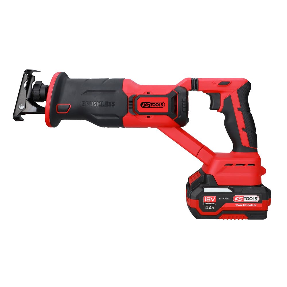 KS Tools - 515.4775F - Sega a sciabola senza fili 18 V Brushless in scatola con 2 batterie 4 Ah e caricatore - 3000 colpi/min - Taglio legno metallo alluminio - Sega a sciabola professionale