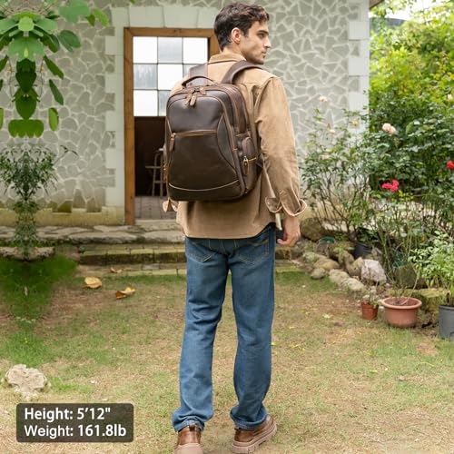 TIDING Vintage Full Grain Leather 15.6 Inch Laptop Backpack for Men Large Capacity Travel Rucksack Weekender Camping Daypacks - Image 3