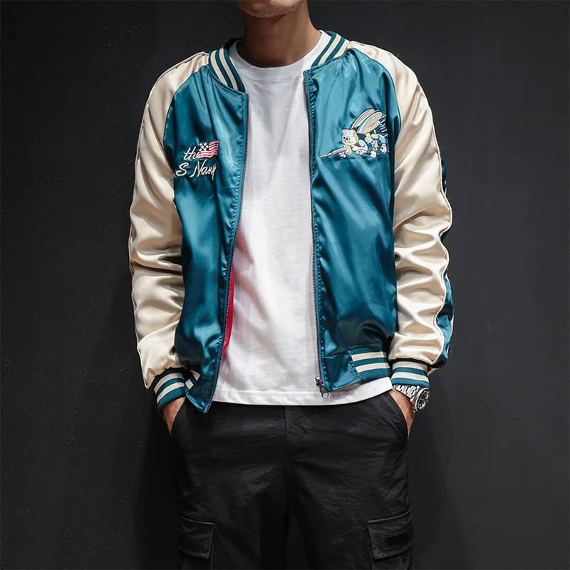 USTZFTBCL Sukajan Satin Bomber Baseball Jacket,Yokosuka Embroidery,Double-Sided Coat,Spring Collection 5