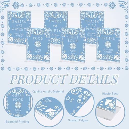 Image of Vercraft 6 Pcs Cielito Lindo Baby Shower Table Decoration Mexican Fiesta Papel Picado Thank You Acrylic Sign 6 x 8 Inch Blue Cielito Lindo Centerpieces with Stand Mexican Party Decoration
