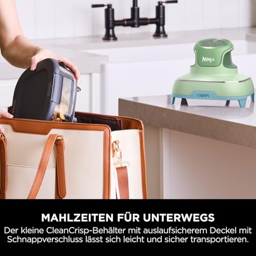 Ninja CRISPi Tragbare Heißluftfritteuse, 3,8 l & 1,4 l, 4-in-1: Heißluftfrittieren, Braten, Aufknuspern, kompaktes Design, 2 abnehmbare Glasbehälter & Deckel, 1700 W, Pastellgrün FN101EUGNBL 5