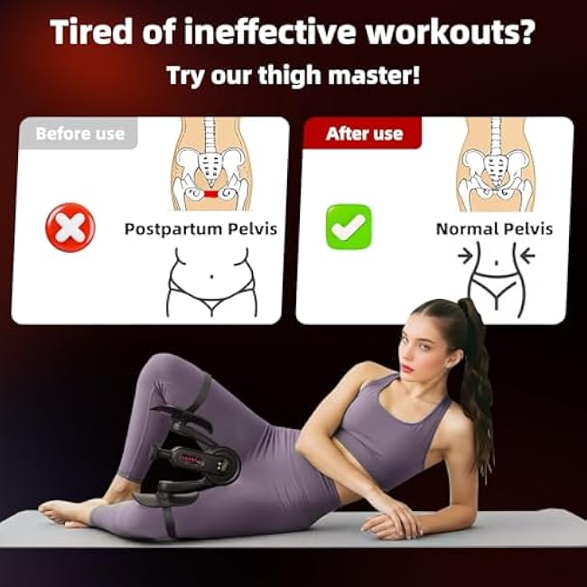 Thigh Hip Trainer Kegel Exerciser Pelvic Floor Exercise Devices Smart Display, Leg Straps & 360¡ã Inner Thigh Workout Machine Thigh Adductor Exerciser Time/Count/Calories/Reps(Red)