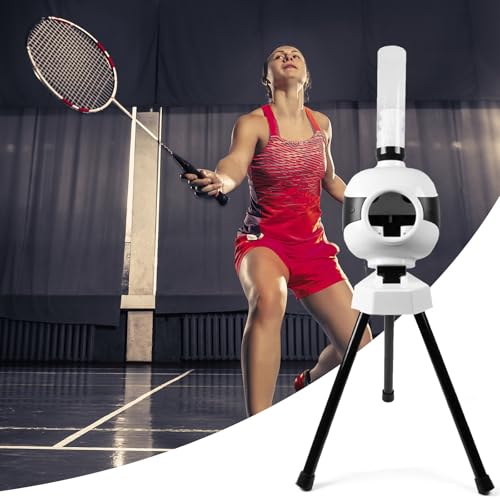 Badminton Aufschlagmaschine, Badminton Trainingsmaschine mit 6 Badminton Tragbare Federball Aufschlagmaschine mit Badminton Ballmaschine für Solotraining Fangbohrer Smash-Training, 15 Ballkapazität