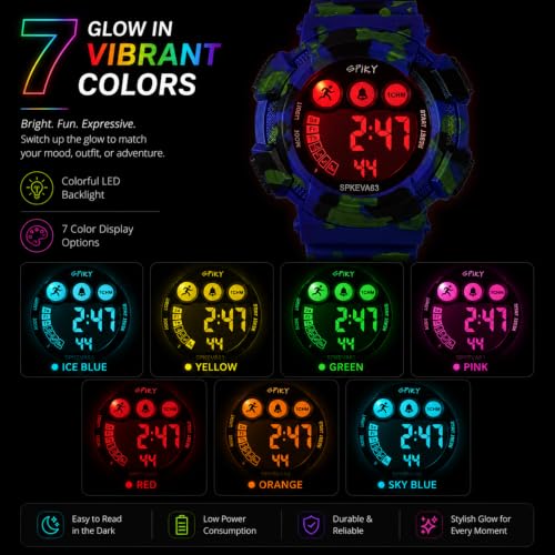 Image of SPIKY Round Digital Sports Watch for Kids | Military, Camouflage Design | Multifunctional & Luminous Display | 30M Water Resistant | Best Birthday Gift Wrist Watches for Boys & Girls | Age 2-12 Years
