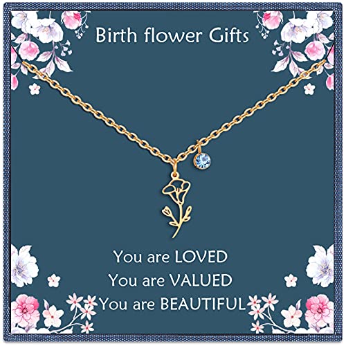 Nupdot September Birth Flower Necklaces Birthday Gifts for Women| 14K Gold Plated Birth Month Floral...
