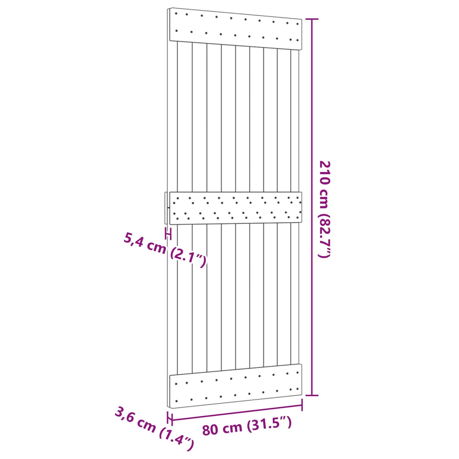 vidaXL Puerta Narvik Natural 80 x 210 cm Madera de Pino Sólido, Puerta Rectangular Moderna, Interior de Pino, Ahorra Espacio, Separador Contemporáneo de Habitaciones, Diseño Funcional