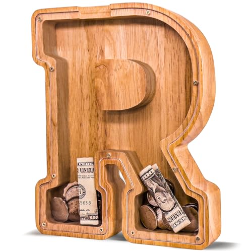 Wooden Letter Piggy Bank for Kids Larger Alphabet Letter Bank for Boys Initial Coin Bank Personalized Piggy Bank Wood Money Save Box for Birthday and Festival-Upgrade 9