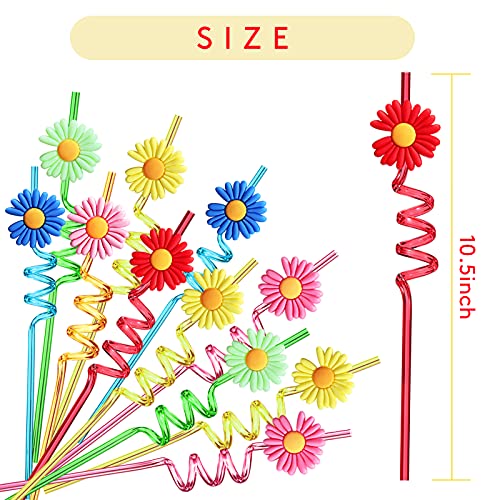 24 Daisy Flower Drinking Straws With 2 Pcs Straws Cleaning Brush For Summer Spring Birthday Girl Party Supplies Favors Decorations #TOP2