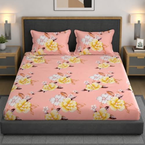 Image of Vaini Premium Heavy Cotton Flat Bedsheets with 2 King Size Pillow Covers || Double Bed 350 TC || 90 x 100 Inch King Size Flat || :- Baby Pink Flower