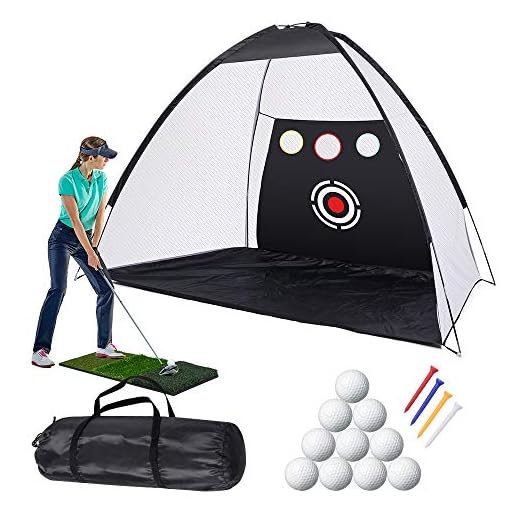 Golf Practice Net Golf Hitting Nets with Chipping Target Pockets,10 x 7ft Golf Training Aids Practice Net Set, 10 Golf Balls 4 Golf Tees, 3 in 1 Golf Hitting Mat,Indoor and Outdoor Golf Training