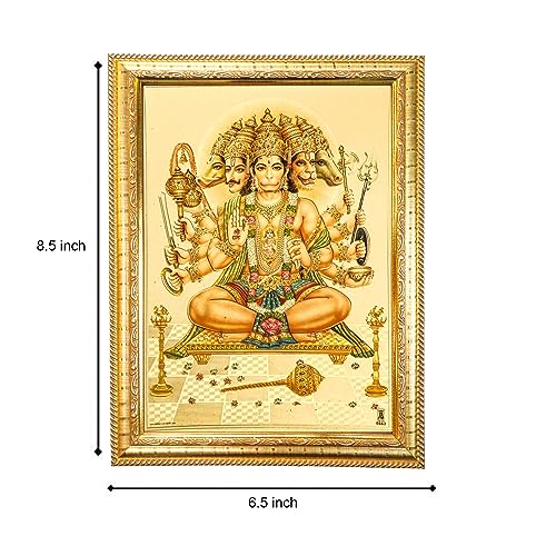 Image of Hawai Gold Plated Panchmukhi Hanuman ji Bajrangbali Photo Frame, Size Size- 8.5X7 inch | Engineered Wood Wall Hanging Frame | GLDFRM450