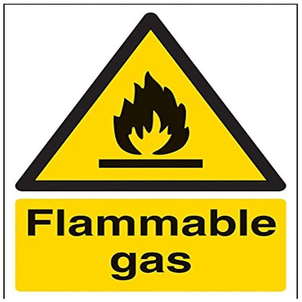 V Safety 69008AN-S Flammable Gas Warning Sign - Portrait - 150mm x 200mm - Self Adhesive Vinyl, Black/Yellow