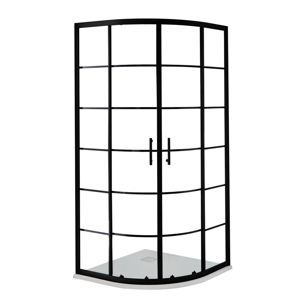 Milano White Barq Black Grid Reversible Quadrant Shower Enclosure Tray - 900Mm X 900Mm