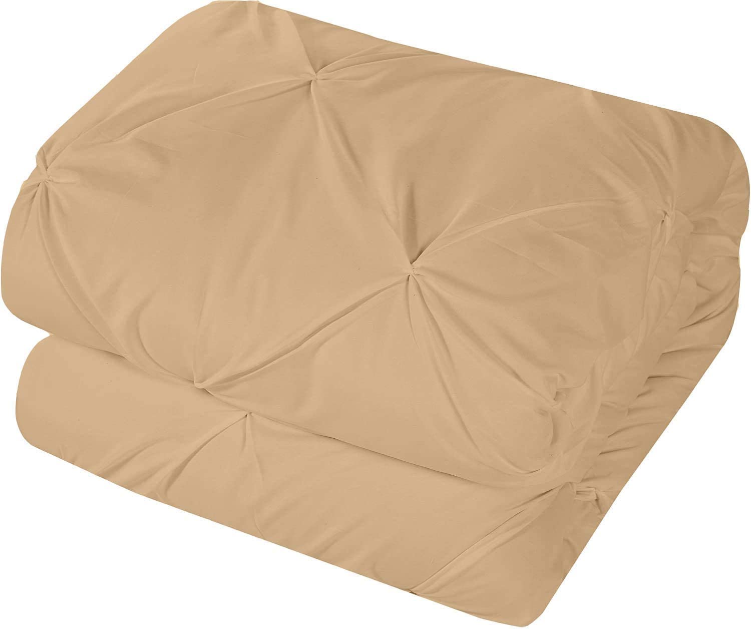 Pinch Pleat PinTuck 1 Piece Duvet Cover - 100% Egyptian Cotton Quilt Covers Bedding, 300 Thread Count Diamond Bedding with Zipper Closure Hotel Quality - Taupe Solid, Double Size.