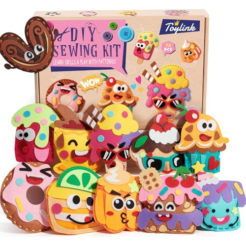 Kit de Costura para Niños 6-8 Años, Kit Manualidades Niñas 12 DIY Fieltro de Postre Juegos & Hilo Bordar & Agujas Coser, Creativa Actividad Costura Juguetes Regalo Niñas 5 6 7 8 9 Años (Postre 1)