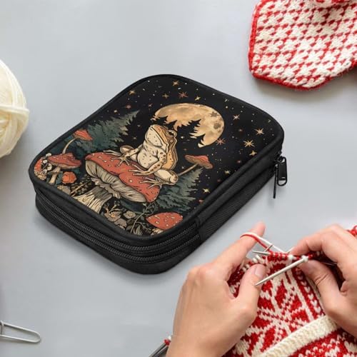 Image of Crochet Hook Case Mushroom Frog Crochet Hook Holder Portable Crochet Hook Storage Bag with Web Pockets Suitable for Crochet Needles /Knitting Accessories