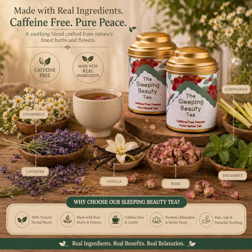 Image of Sancha Tea Boutique, Sleeping Beauty Tea, Caffeine Free Herbal Tisane for Sleep, Great for Bedtime, Blend of Vanilla /Rose /Lavender /Chamomile Flowers, 30g (Pack of 2)