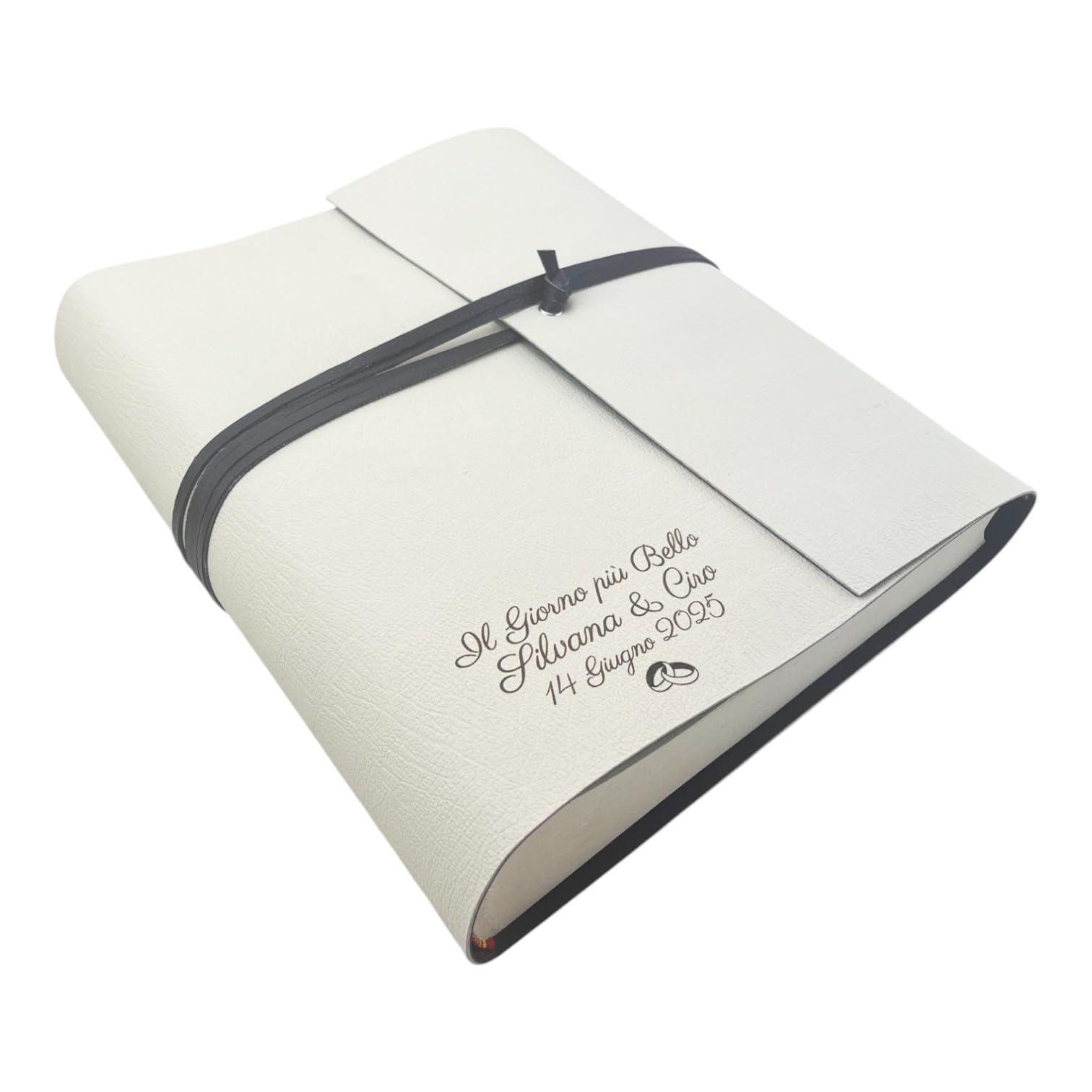 Album photo fait main TriVin Art, en simili cuir bicolore, personnalisable avec 3 lignes + symbole, classique avec papier de soie Cadeau d'anniversaire Mariage (Crème-Marron/Personnalisé)