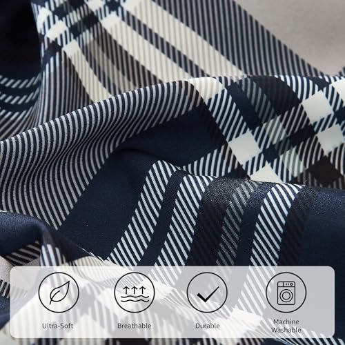 Image of MaiReve Queen Size Comforter Set Navy Blue, Classic Plaid Farmhouse 7 Pieces Bedding Set, All Season Lightweight Bed in a Bag with Sheets, Pillowcases & Shams