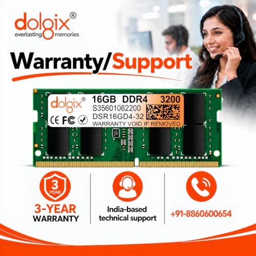 Image of Dolgix 16GB DDR4 3200MHz Laptop /Notebook RAM (Memory) SO-DIMM | PC4-25600 | Pin-260 | 1Rx8 Single Rank | CL-22 | 3 Year Warranty (Made in India)