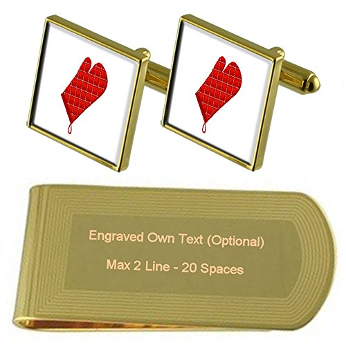 Money clip grabado y gemelos de tono oro con guante de horno para chefs