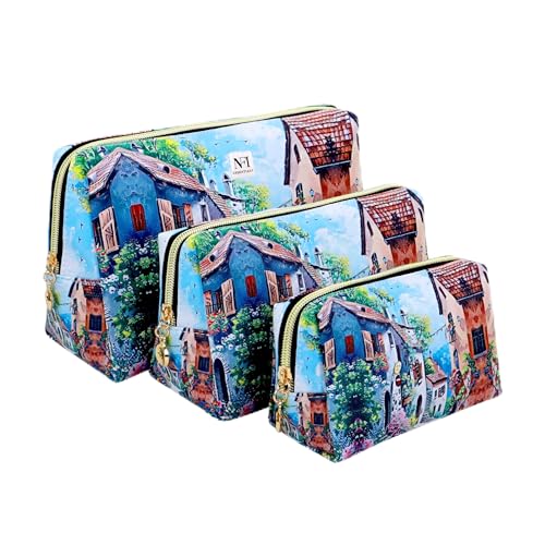 Image of NFI essentials Set of 3 Printed Cosmetic Pouch for Women, Stylish Pouches for Makeup Accessories Travel Pouch,Makeup Pouch,Vanity Case,Jewellery Pouch,Toiletry Make up Bag.