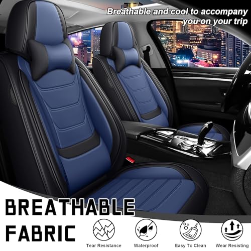 Image of Car Seat Cover Full Set for Toyota Camry Hybrid Seat Covers 2007-2024, Nappa Leather Waterproof Seat Covers For Cars, Airbag Compatible, Universal Automotive Seat Covers(Luxury Front Row /Black Blue)