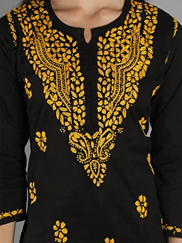 Image of Seva Chikan Hand Embroidered Lucknowi Chikankari Cotton Kurta Kurti for Womens SCL4219