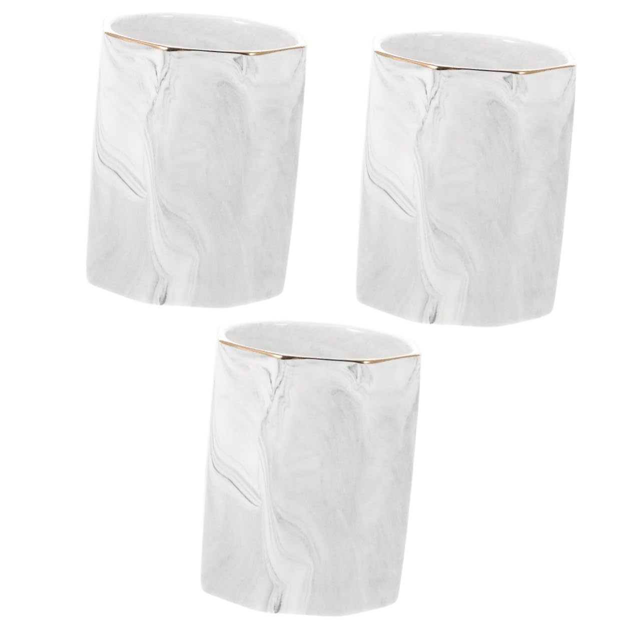 3 Pièces Seau De Papeterie Hexagonal Porte-crayons Pour Enfants Pots à Stylos Pour Bureau Porte-pinceaux De Maquillage Des Pots De Fleurs Pot à Crayons Light Grey Céramique