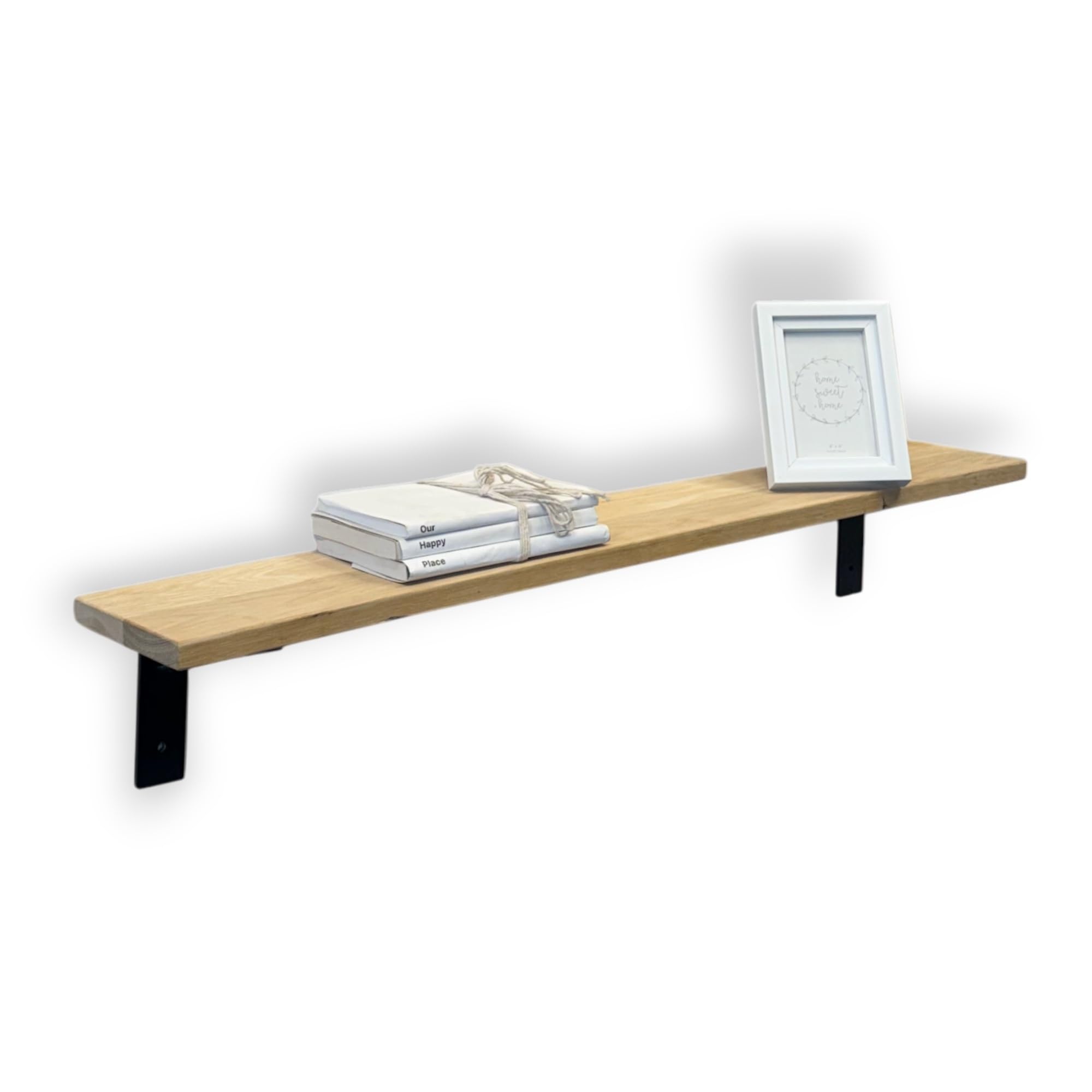 MKGT Oak Radiator Shelf | Solid Oak Wood with Brackets | Rustic Shelves for Hallway Fireplace | Wall-Mounted Floating (130 cm)