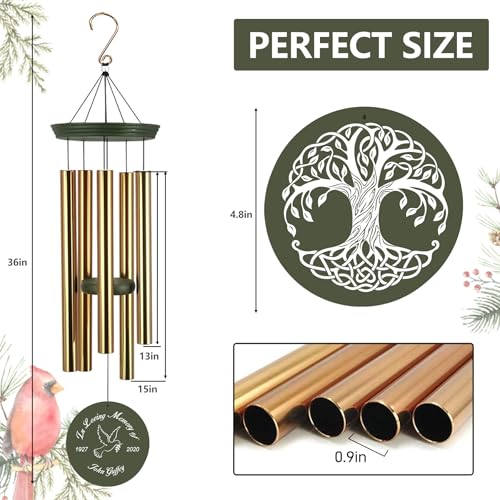 Image of ASTARIN Memorial Tree of Life 36 inch Wind Chimes, Personalized Name Sympathy Wind Chime, in Memory of Loss Mom Loved One, Large Deep Tone Bereavement Windchimes for Outside Clearance(Produced in Texas)