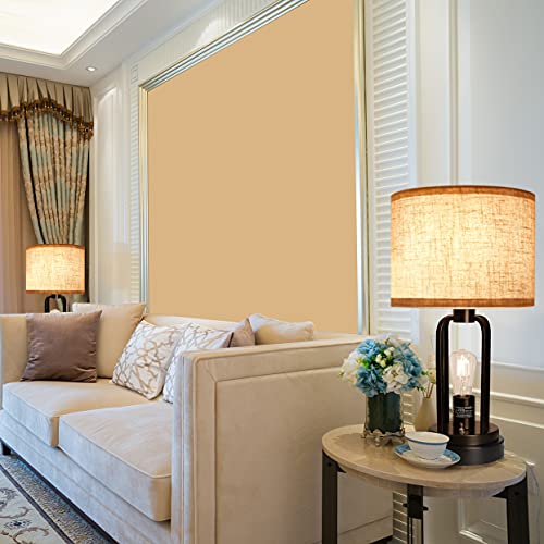 Suraielec Table Lamps With Night Light And Usb, Set Of 2, Industrial Farmhouse Table Lamp For Living Room Bedroom Nightstand End Table, Linen Drum Shade, Matt Black Metal Base, 2 Lower Bulbs Included #TOP6