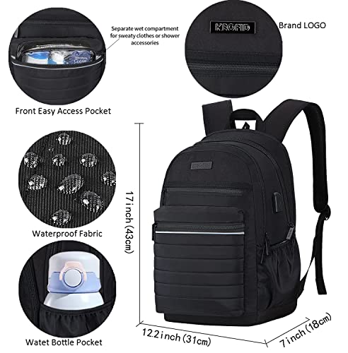 Image of KEOFID Casual Backpack for Women, Work Backpack for Women, Back pack for School College, Carry-On travel backpacks, Anti-Theft Womens backpacks, School bookbag for girls(Full Black)