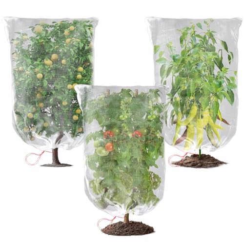 Sukh Bird Netting for Garden - 3 PCS Blueberry Bush Netting Cover 2.3 X 3.3 FT Mesh Bags Drawstring Pest Barrier Protection Plant Fruit Tomato Strawberry Tree Net from Chicken,Insect,Poultry,Cicadas