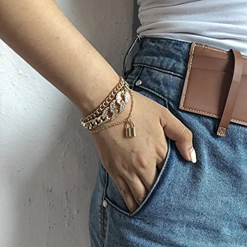 Stone Studded Multi-strand Bracelet with Lock
